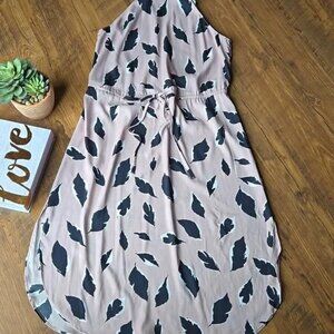 Small Blush Pink And Black Leaf Print Dress